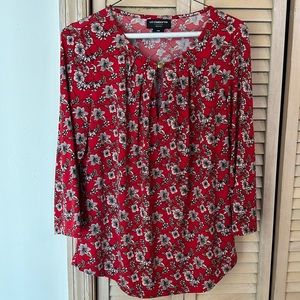 Liz Claiborne  red, pink and black floral 3/4 sleeve top